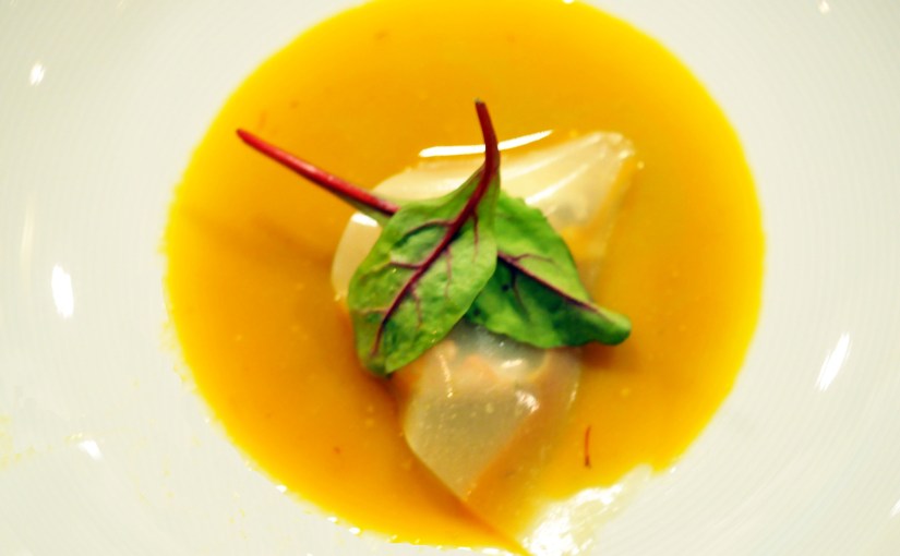 Sjøkrepshaler med blåskjellkraft gele og sjøkreps&nbsp;bisque