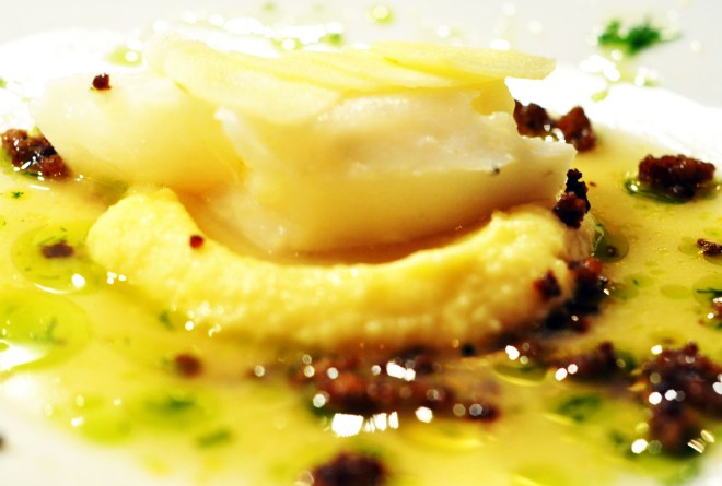 skrei sous vide_pastinakk puree_syltet pastinakk_blåskjellkraft_chorizo