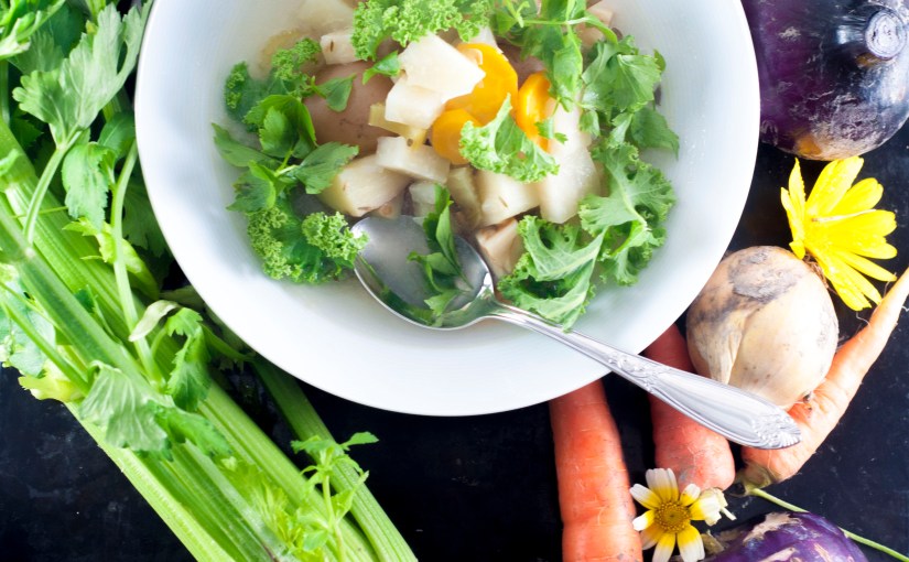 Dønn ærlig kjøttfri høstsuppe av økologiske grønnsaker rett fra&nbsp;jorda