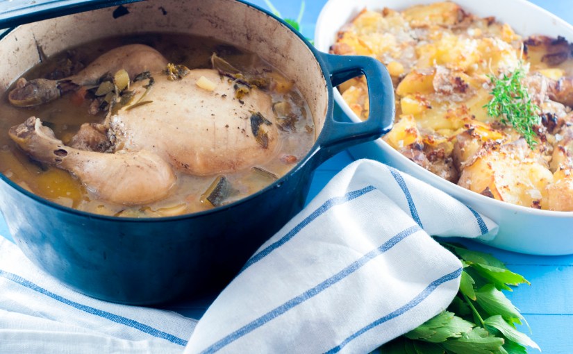 Pollo alla birra eller Kylling i øl med løpestikke med knasende&nbsp;poteter